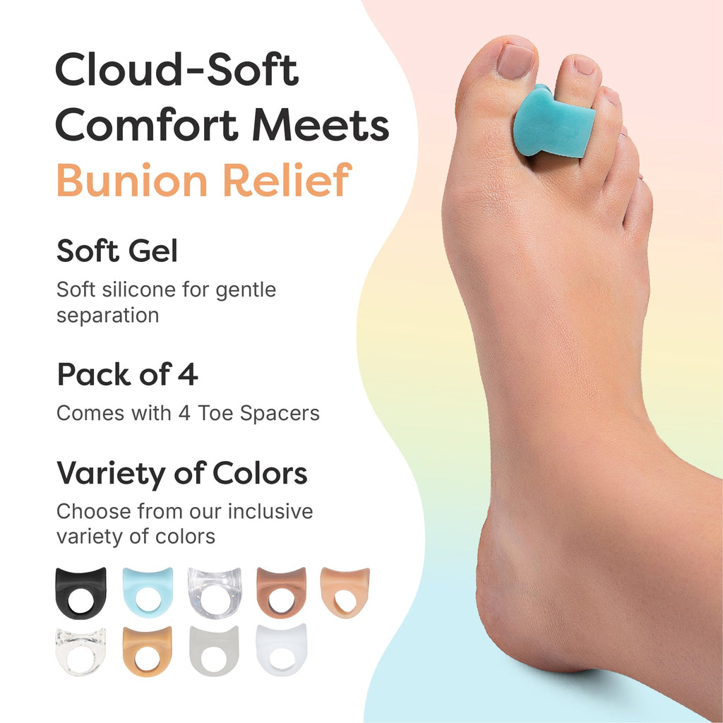 ZenToes Gel Toe Separators for Overlapping Toes, Bunions, Big Toe Alignment, Corrector and Spacer - 4 Pack (Blue)