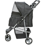 TRIXIE Foldable Pet Stroller for Cats and Dogs, Pet Carrier Strolling Cart with Weather Cover, Storage Basket, Cup Holder, Black