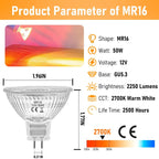 Jaenmsa MR16 Halogen Bulbs 50w 12V GU5.3, MR16 Halogen Light Bulbs 2 Pin, 12 Pack Dimmable Indoor Flood 50w Mr16 Small Light Bulb for Landscape/Track Light Bulbs 2700K Warm White