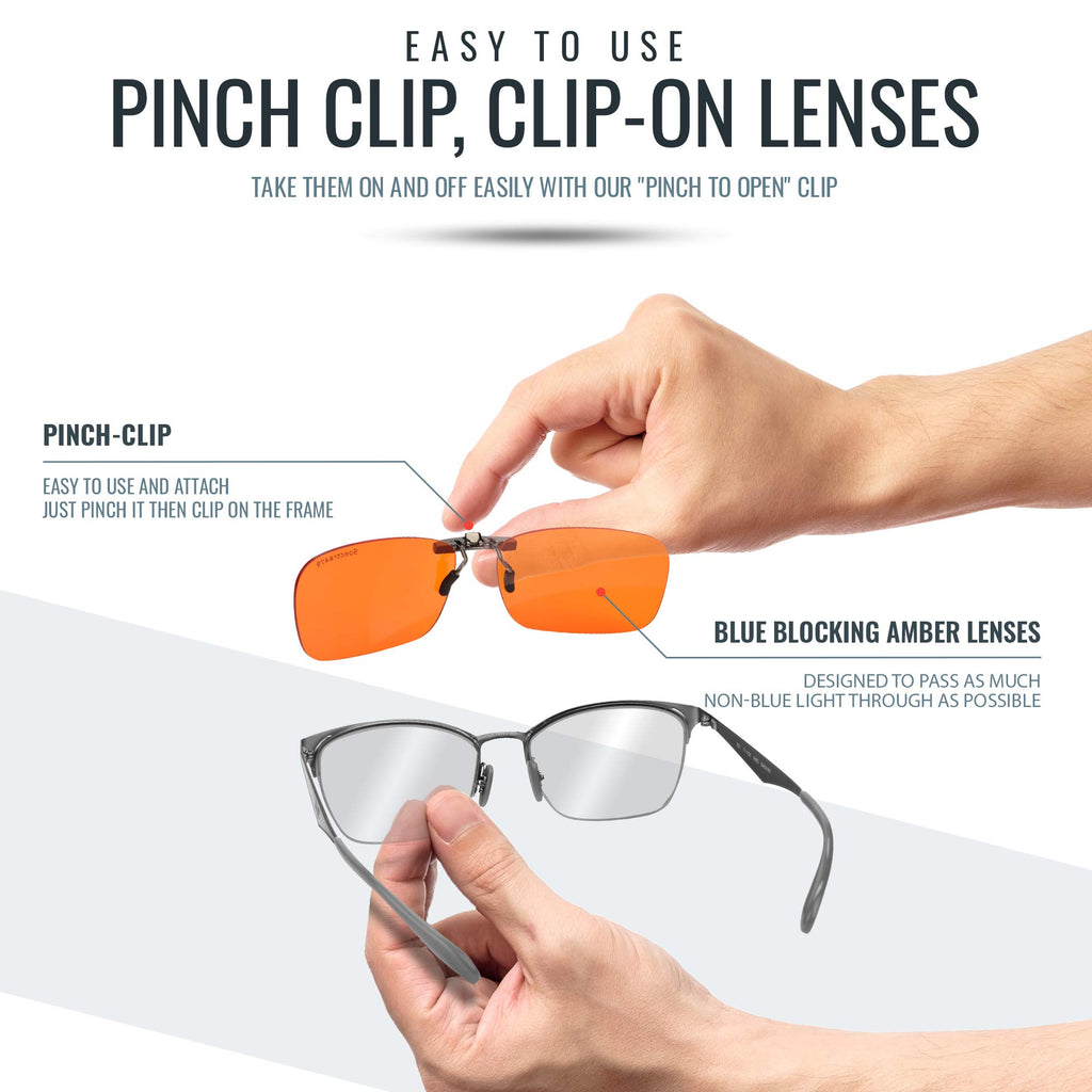 Spectra479 Blue Light Blocking Clip On Glasses - 99.9 Percent Effective Computer Glasses for Men & Women, Durable Lightweight, Reduce Eyestrain, Headaches and Improve Sleep (Nighttime Lens)