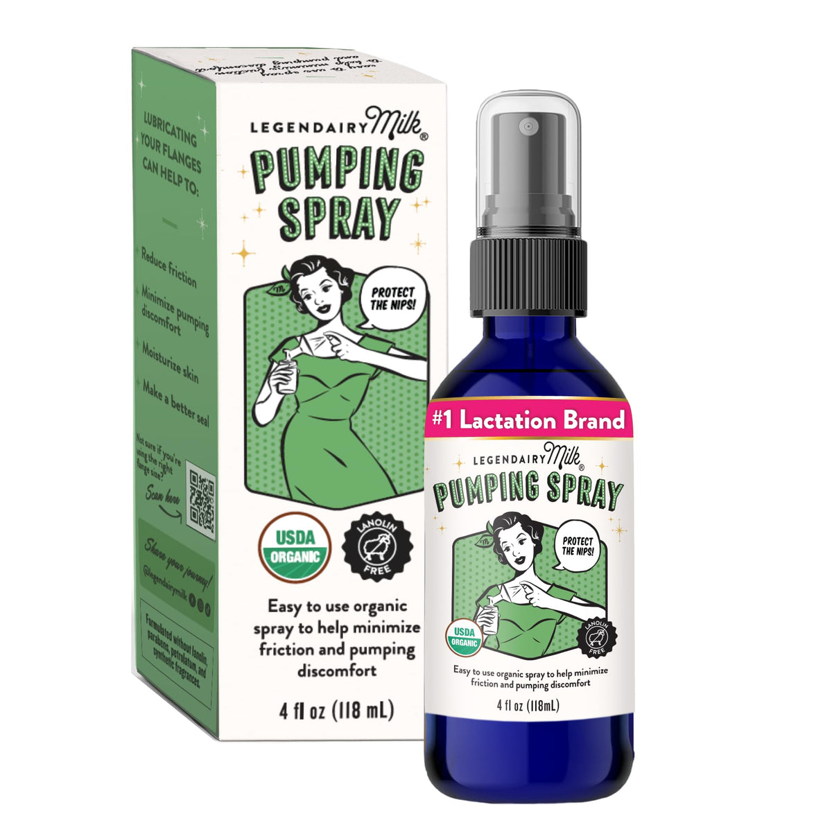 Legendairy Milk Organic Pumping Spray, Lanolin-Free Breast Lubricant, 4 oz