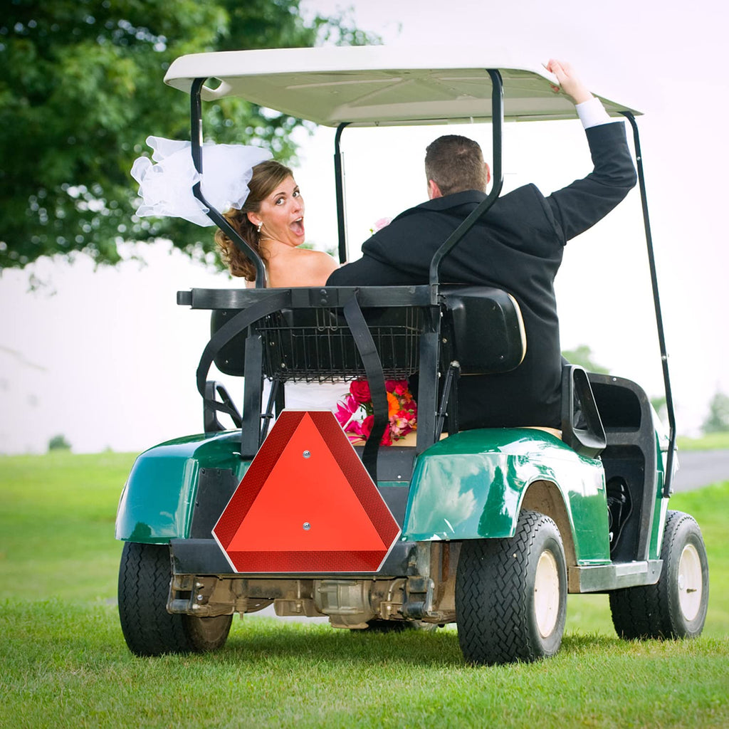Slow Moving Vehicle Safety Sign,Slow Moving Vehicle Triangle Sign,Aluminum 14"x16" Engineering Grade Reflective for Golf Cart (Aluminum)