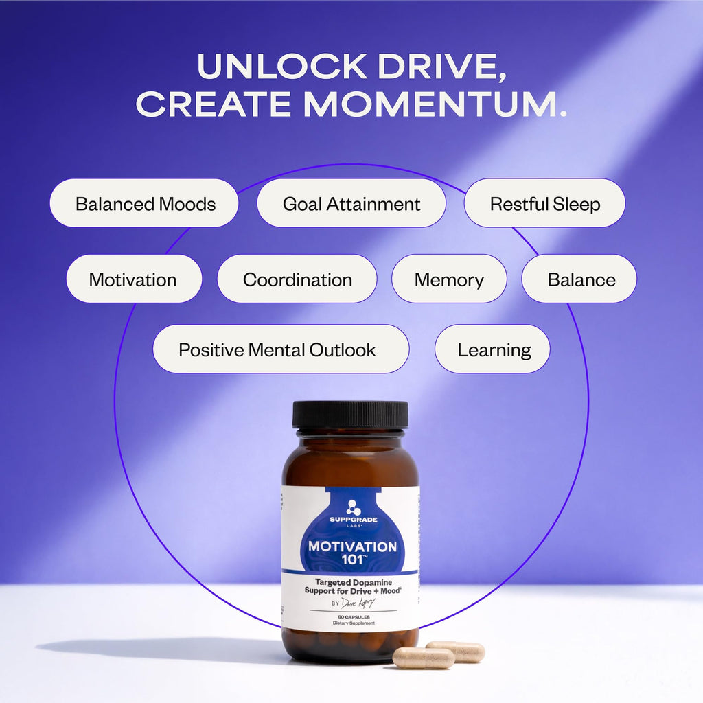 Suppgrade Labs Motivation 101 by Dave Asprey | Targeted Dopamine Support for Drive + Mood | Supports Focus, Memory, Learning, Balanced Moods, and Positive Mental Outlook | 30 Day Supply