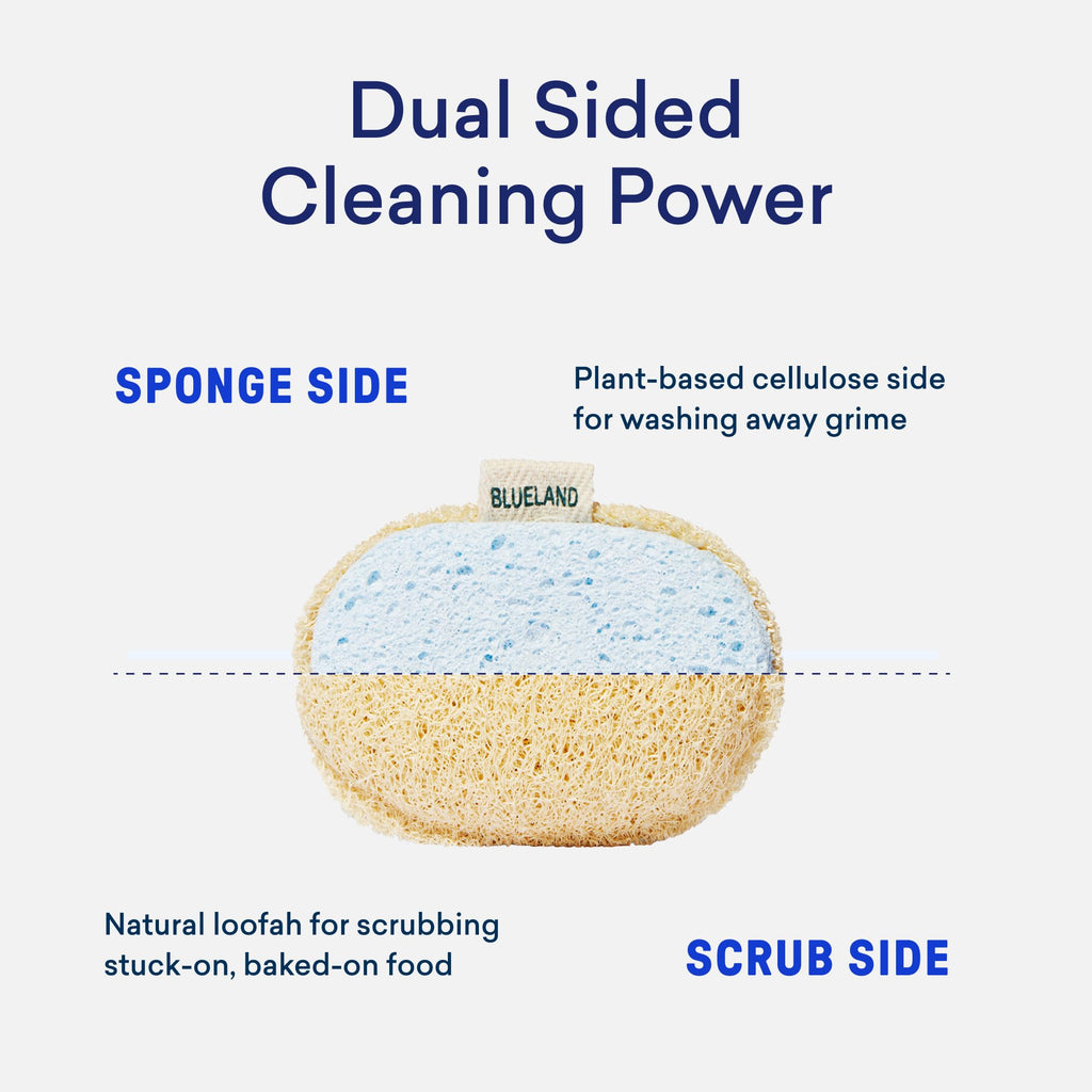 BLUELAND Scrub Sponge, 3-Pack, Dual-Sided Dish Loofah, Plastic-Free, Plant-Based Kitchen Scrubbing Non-Scratch