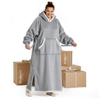 Bedsure Wearable Blanket Hoodie, Long Hooded Blanket Sweatshirt as Christmas Birthday Gifts for Women, Cozy Sherpa Hoodie for Adult, Standard, Grey