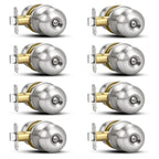 Plustool 8 Pack Brushed Nickel Door Knobs,Privacy Door Knob with Lock, Interior Doorknobs Silver, Keyless Door Locks Set for Bedrooms Bathrooms, Reversible for Left/Right Door Handle