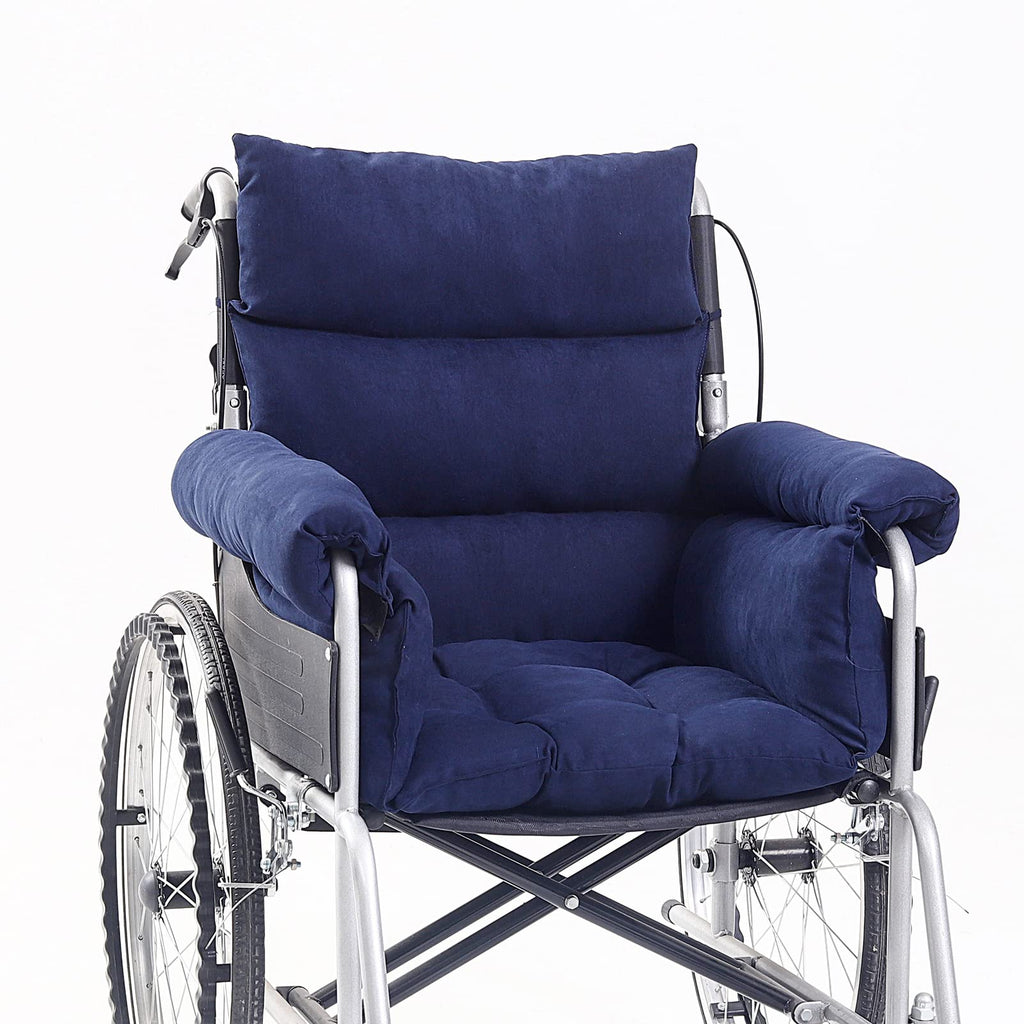 Wheelchair Cushions, Pressure Pain Relief Accessories with Armrest Covers, Supports Coccyx & Back, Non-Slip, Fits Wheelchair with 16'' Length Armrest (Navy)