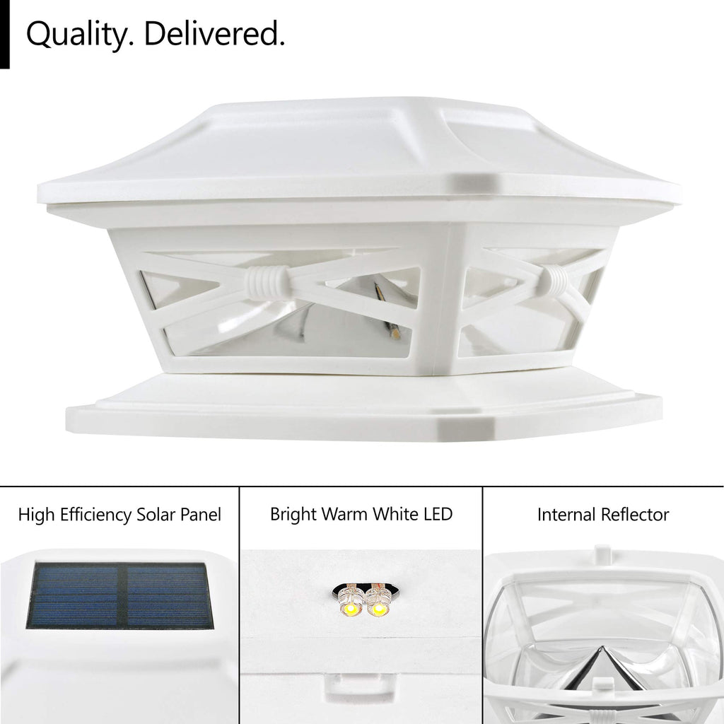 Davinci Lighting Flexfit Solar Outdoor Post Cap Lights - Includes Bases for 4x4 5x5 6x6 Wooden Posts - Bright LED Light - Pearl White (8 Pack)