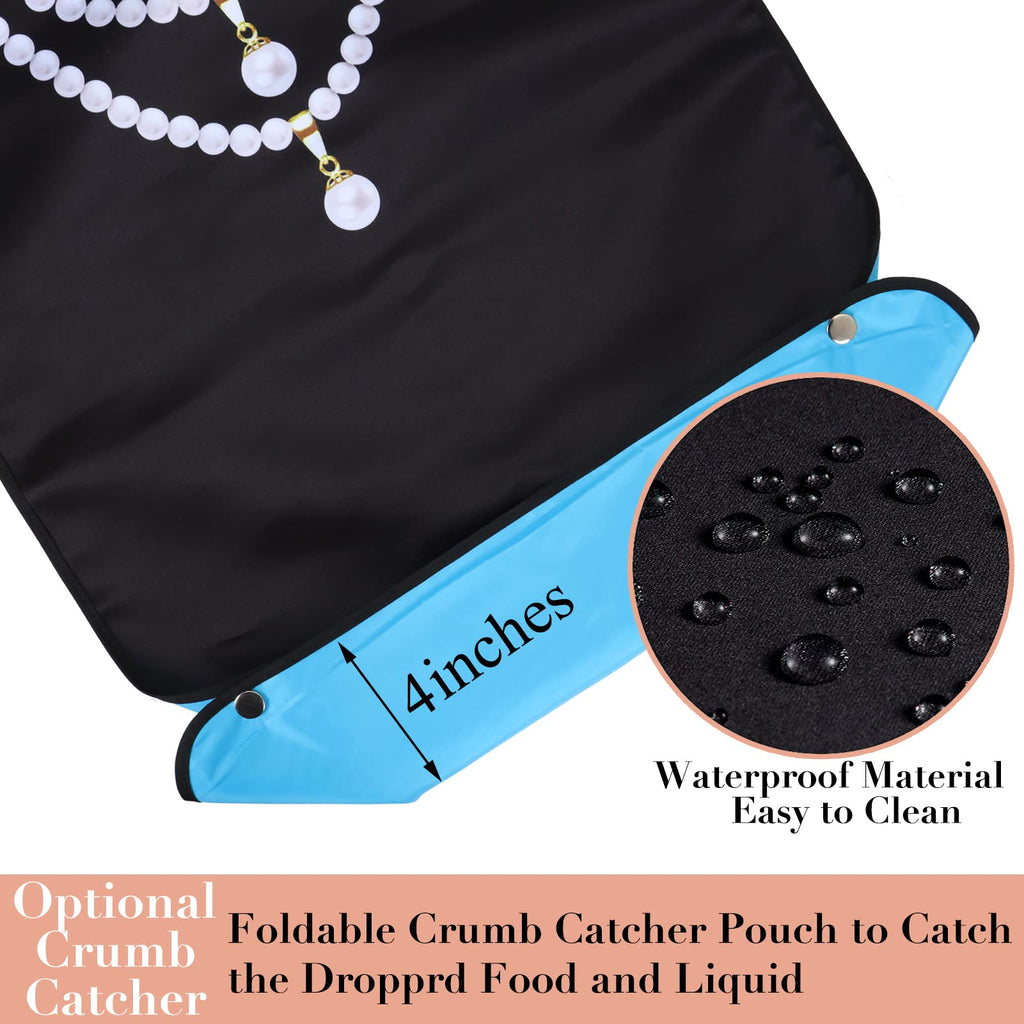 Wentur Adult Bibs for Women Washable Reusable - Waterproof Adult Bibs for Eating with Crumb Catcher - Adjustable Dining Clothing Protectors for Adults Seniors Elderly (Pearl - 3 Pack)
