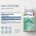SOLARAY DAO Enzyme - Breaks Down Histamine - 60,000 HDU - Vegan, Gluten Free, Lab Verified - 90 Servings, 90 VegCaps