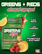 VMI Sports Greens + Reds Advanced Superfood Immunity and Gut Health | Enzymes & Probiotics | 30 Servings (Raspberry Lemonade)