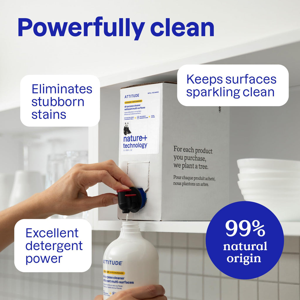 ATTITUDE All-Purpose Cleaner Refill, EWG Verified, Plant-Based & Vegan, Multi-Surface Cleaning Spray, Citrus Zest Scent, 67.6 Fl Oz