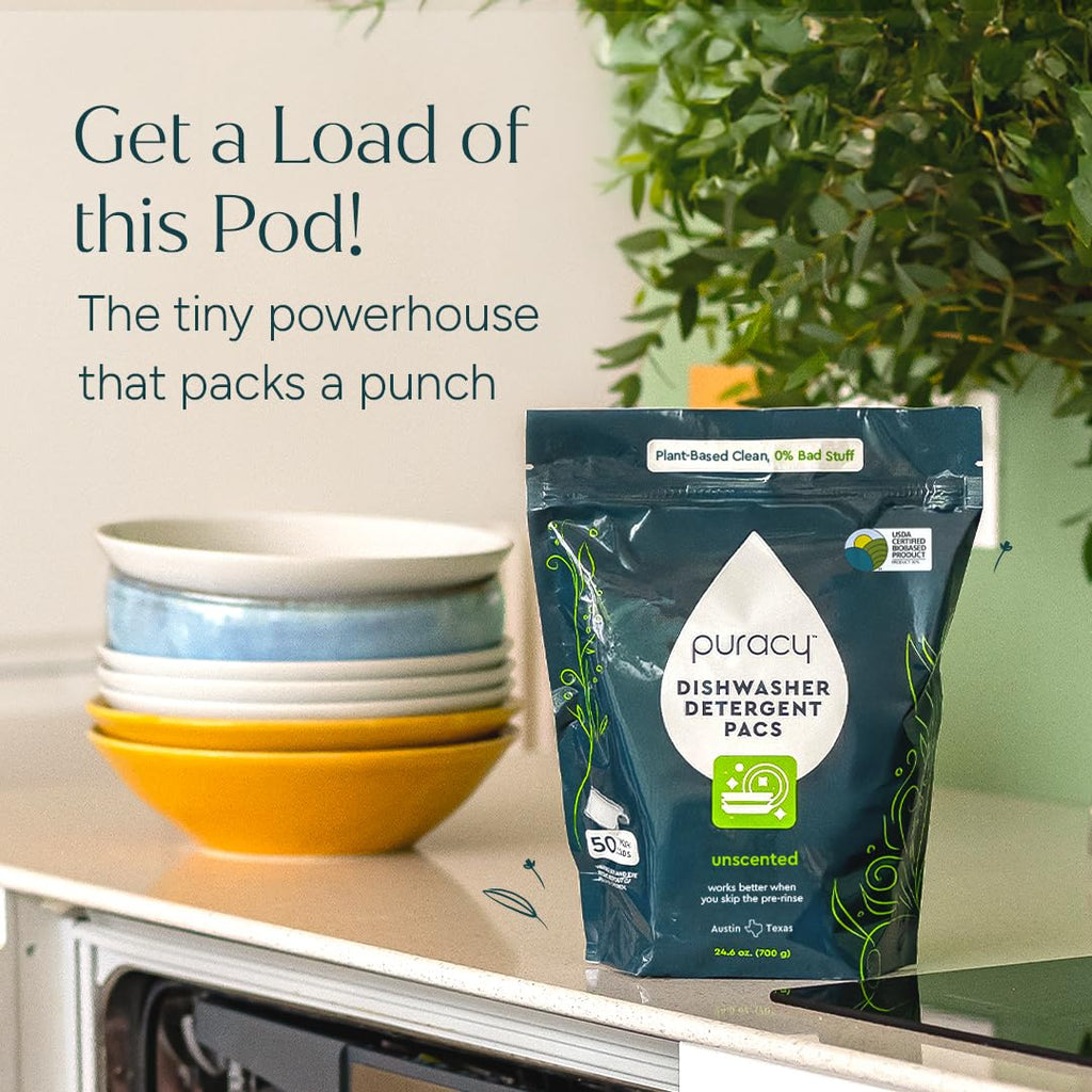 Puracy Dishwasher Pods, Dishwasher Detergent, Free & Clear Dish tabs - Enzyme-Powered, Spot & Residue Free - TikTok Trend Items, Must Haves from TikTok Made Me Buy It (Free & Clear, 50 Count)