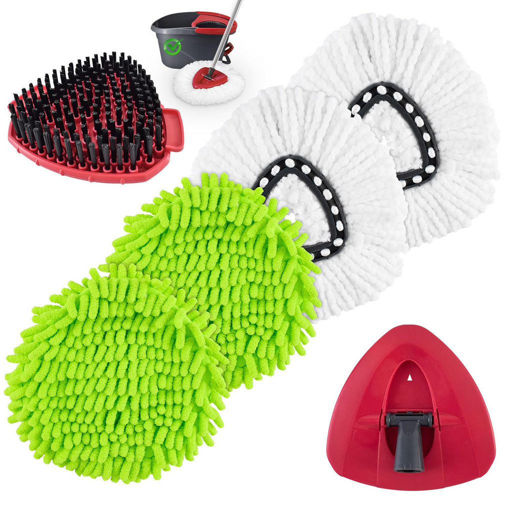 Mop Heads Replacements for Ocedar, Mop Replace Head for o Cedar Easywring 1 Tank, Spin Mop Replacement Head Mop Heads Include 4 Pack Spin Mop Refills, 1 Pack Scrubber Mop Head and 1 Mop Base