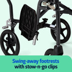 Medline Ultra Lightweight Transport Wheelchair for Adults, Foldable, 19-Inch Seat Width, Black Frame, Black Upholstery