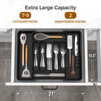 ukeetap Extra Large Expandable Silverware Organizer, Flatware Tray, Black