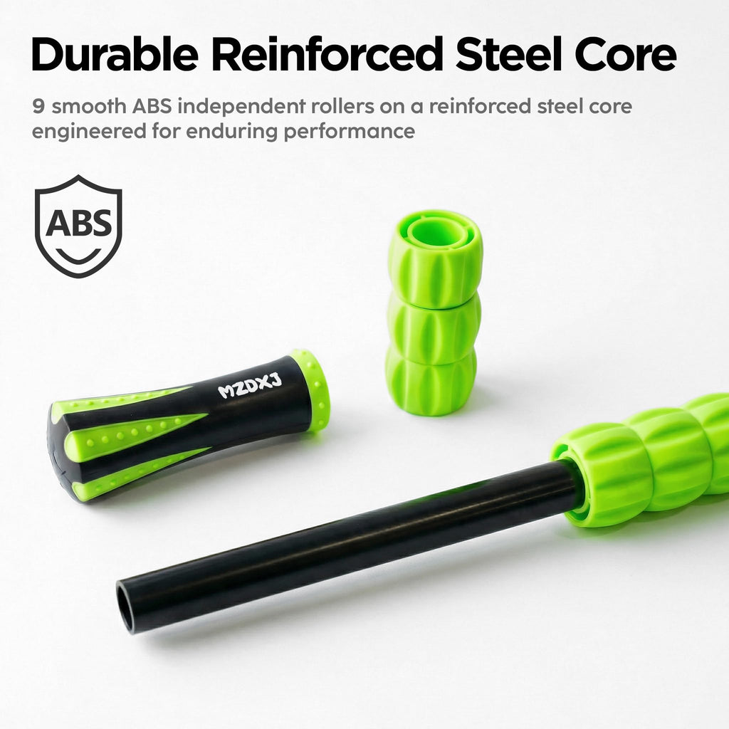 MZDXJ Muscle Roller & Massage Roller Stick for Athletes - Lymphatic Drainage Support, Relieves Muscle Soreness, Cramping & Tightness - Targets Legs, Arms, Back & Calves （Green - 18inch）