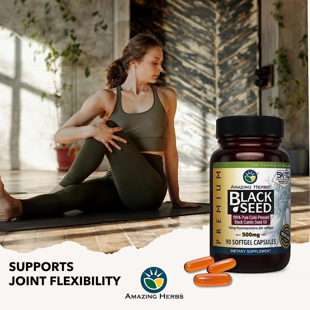 Amazing Herbs Premium Black Seed Oil Capsules - Gluten Free, Non GMO, Cold Pressed Nigella Sativa Aids in Digestive Health, Immune Support- 90 Count, (Pack of 2)