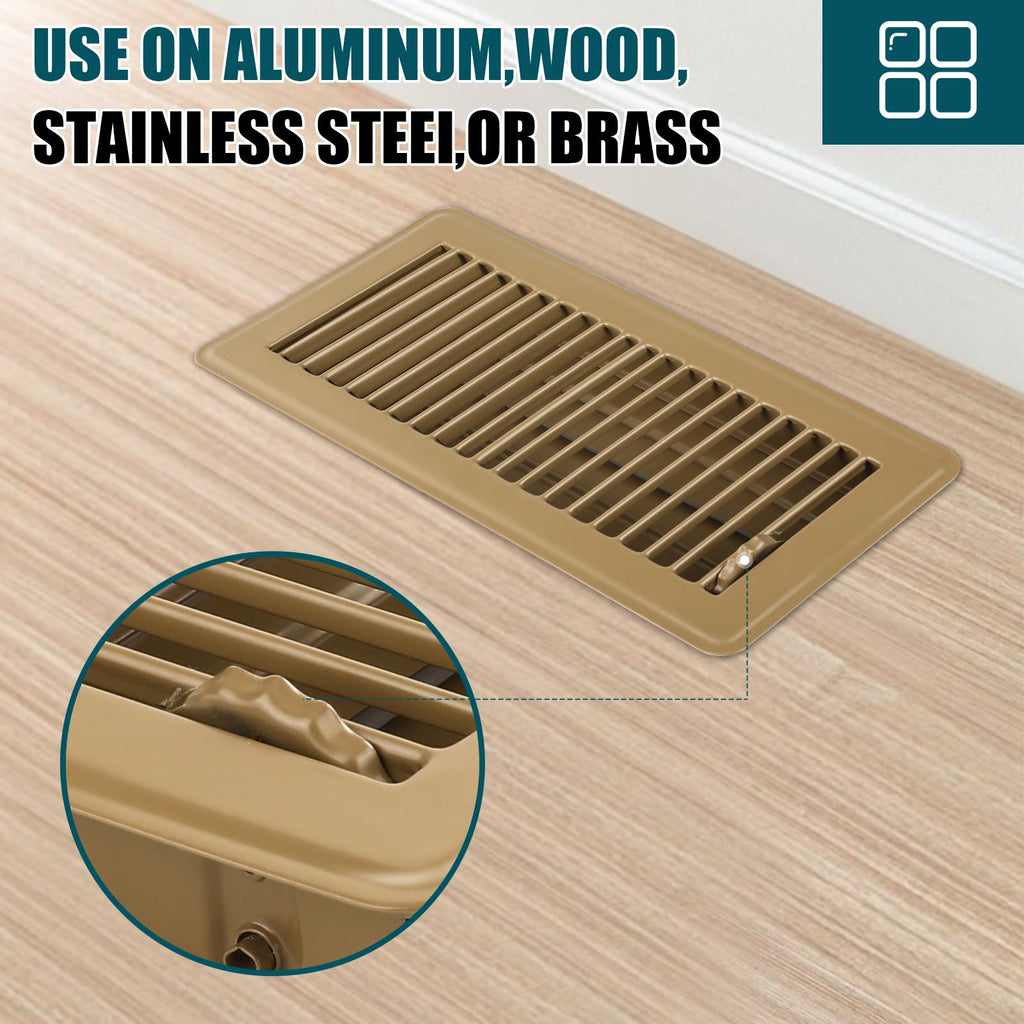 VOISEN Floor Register 4x10, 2 Pack Brown Floor Vent Covers,Heavy Duty Steel Walkable Floor Vents,Vent Covers for Home Floor