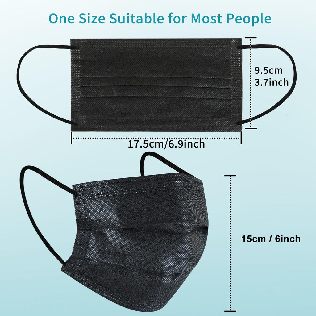 akgk 100Pcs Disposable Face Masks, Black Face Mask, 3 Ply Disposable Mask
