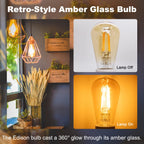 DiCUNO E26 Edison Bulbs 60W, 2200K Amber Warm, Amber Glass, 600LM, 2-Pack