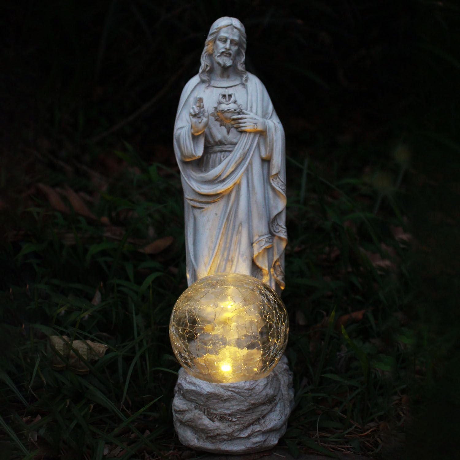 xxoasis Jesus Statue Outdoor Decor Solar Lights, Religious Garden Statue,Blessed Father Outdoor Figure for Home/Garden Decor, Gift for Men/Father(11.22" H)