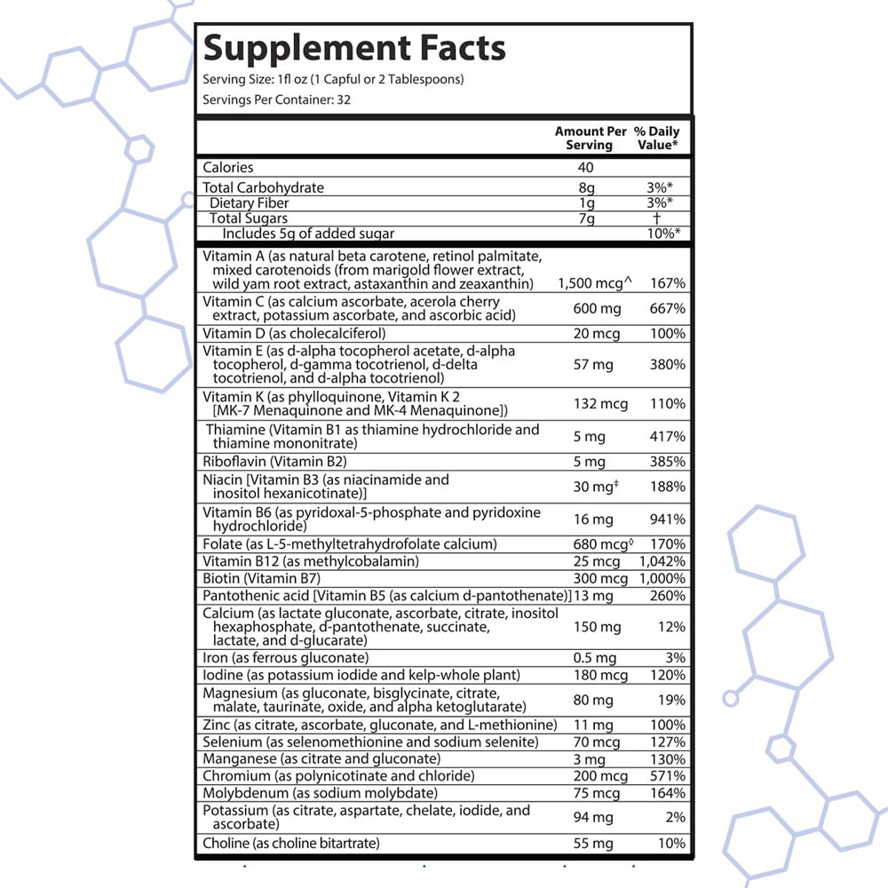 Drucker Labs - intraMAX Organic Liquid Multivitamin, Non GMO, Dairy Free, Gluten Free, Magnesium, Vitamin D, C and E, Zinc (32 oz., Peach Mango)