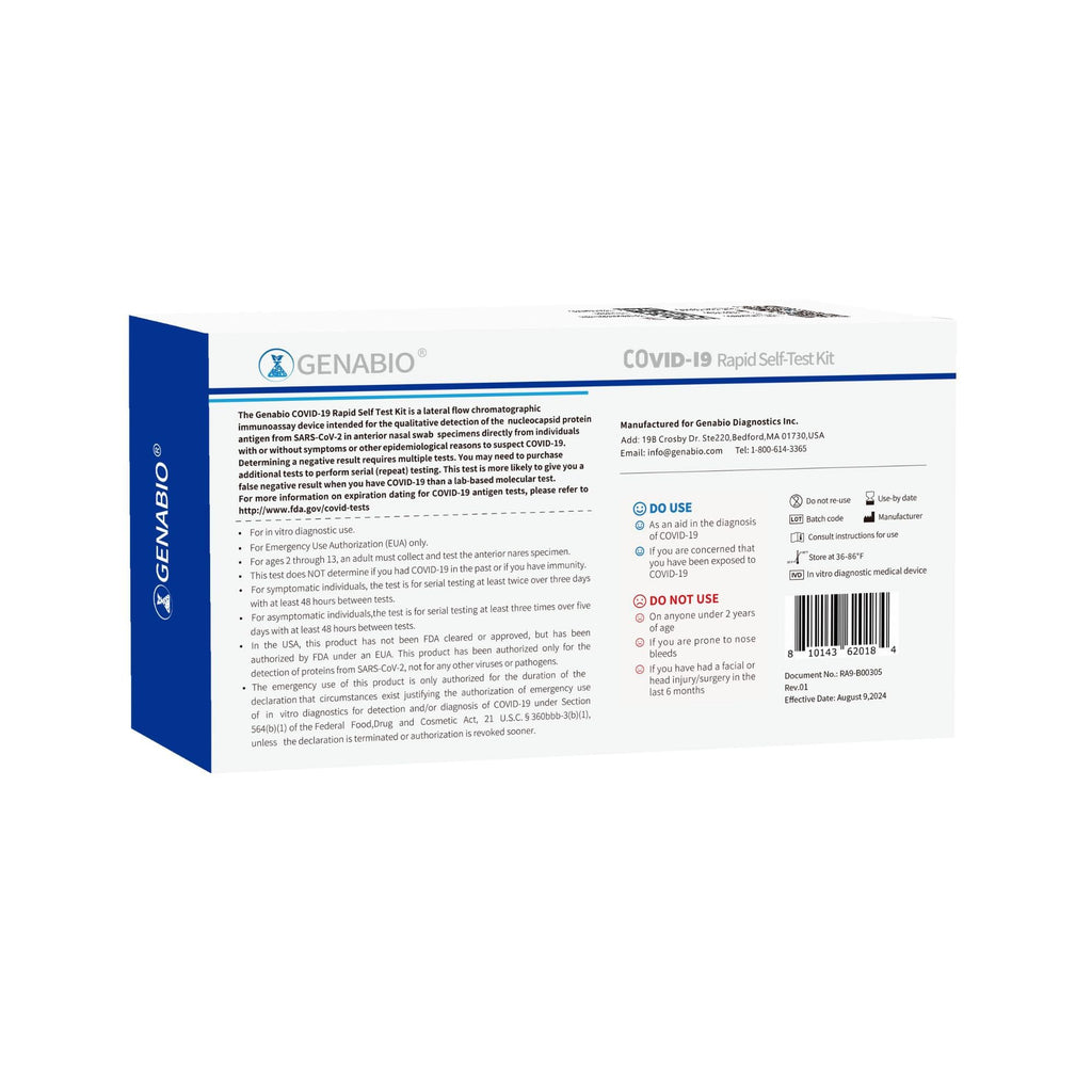 Genabio COVID-19 Antigen Rapid Self-Test Kit (270 Tests) – FDA EUA Authorized | 15 Min At-Home Results | OTC Nasal Swab | Easy Self-Test | (54 Packs, 5 Tests per Pack)