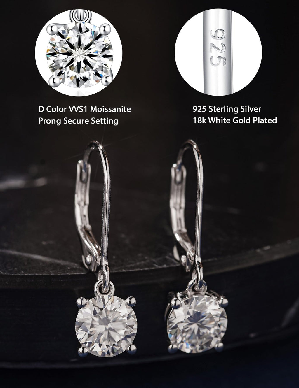 YODEWA 2CT Moissanite Earrings for Women Silver Drop Dangle Earrings, 6.5mm