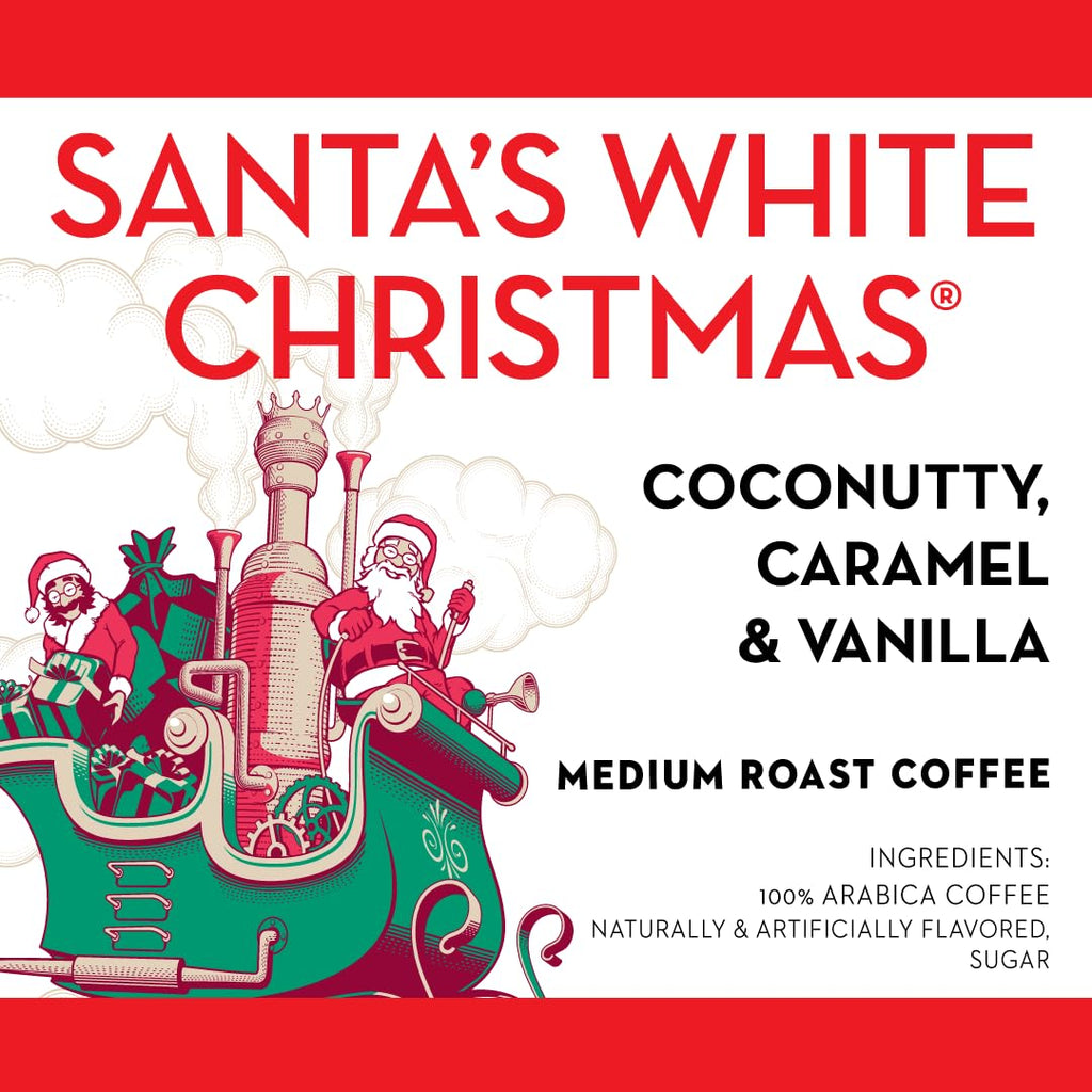 Barnie's Coffee Santa's White Christmas Single Serve Coffee Pods with Coconut, Vanilla, and Caramel Flavors, Medium Roast Arabica Coffee Beans Compatible with Keurig Brewers, 48 Count