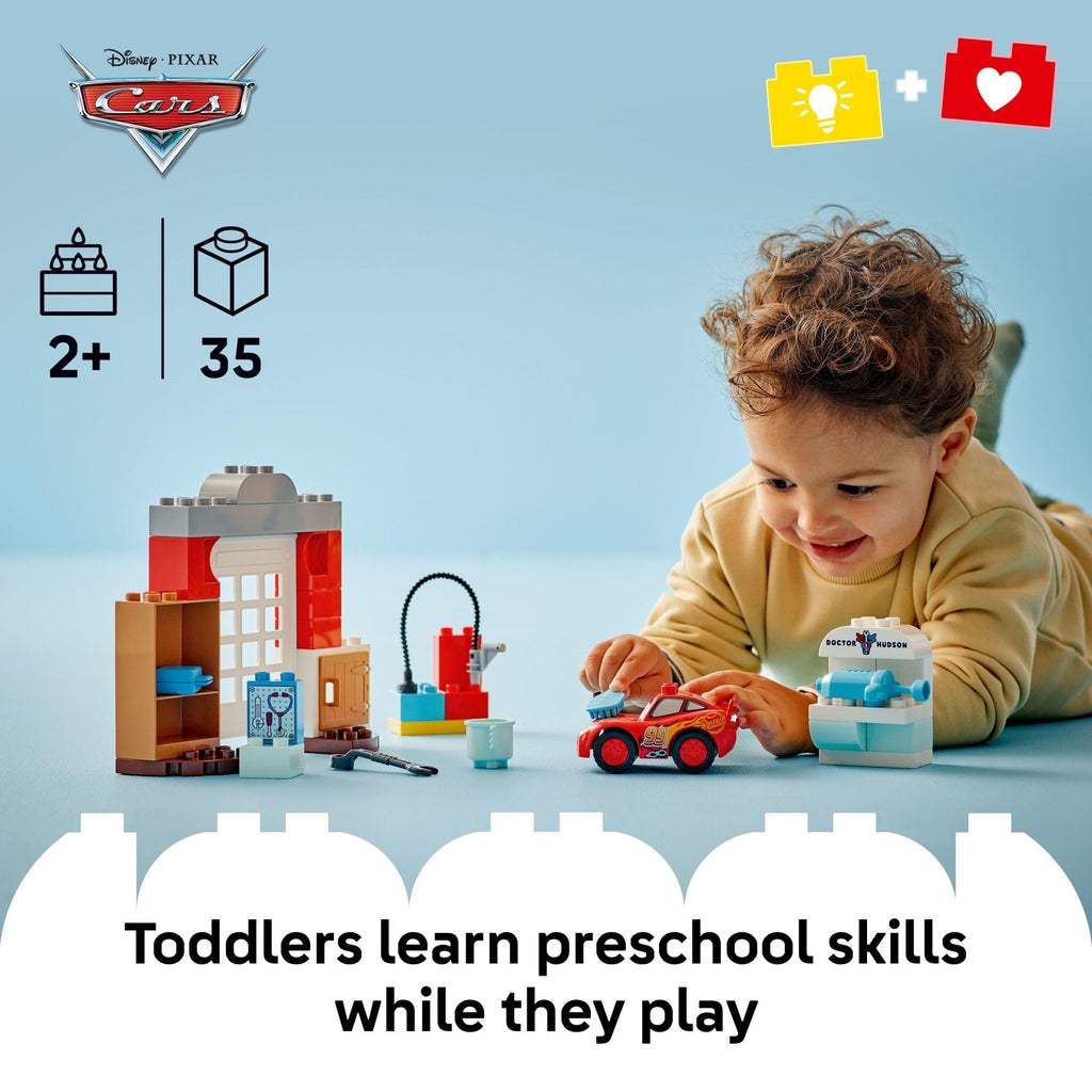 LEGO DUPLO Disney and Pixar Cars McQueen’s Visit to Doc’s Garage - Lightning McQueen Cars Toy for Preschool Boys and Girls 2+ - Pretend Play and Sensory Toddler Toy - Gift Idea for Birthdays - 10456