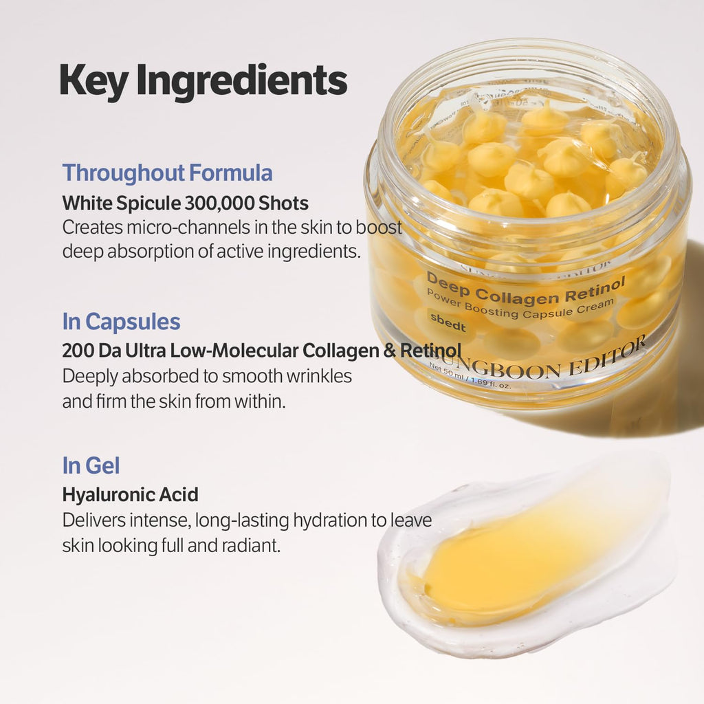 SUNGBOON EDITOR Deep Collagen Retinol Capsule Cream | For Fine Lines and Dry Skin | White Spicules + Collagen + Retinol | Korean Skincare, 1.69 fl.oz | Valentines Day Gifts for Woman