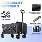 280LBS Small Collapsible Folding Wagon Cart Lightweight with 2 Cup Holders
