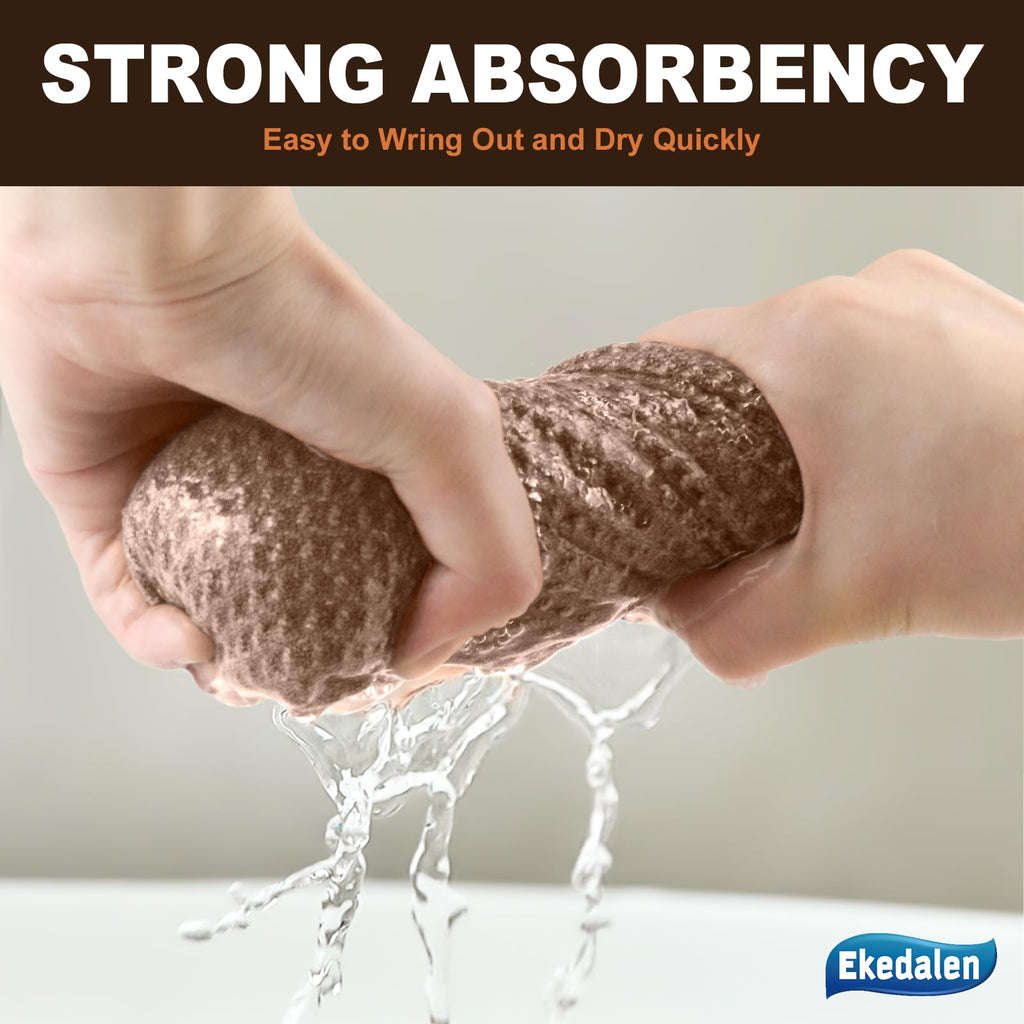 Ekedalen Microfiber Cleaning Cloth Waffle Weave for Dusting Absorbent Towel Quick Drying Dust Rags Household Kitchen, Lint Free Streak Free, 6 Pack,12 x 12 Inches, Khaki