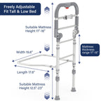 Foldable Bed Rails for Elderly Adults Safety - Heavy Duty Bed Rail for Seniors with Adjustable Height,Bed Side Rails with Motion Sensor Light and Storage Pocket,Fits King Queen Full Twin Beds,400LBS