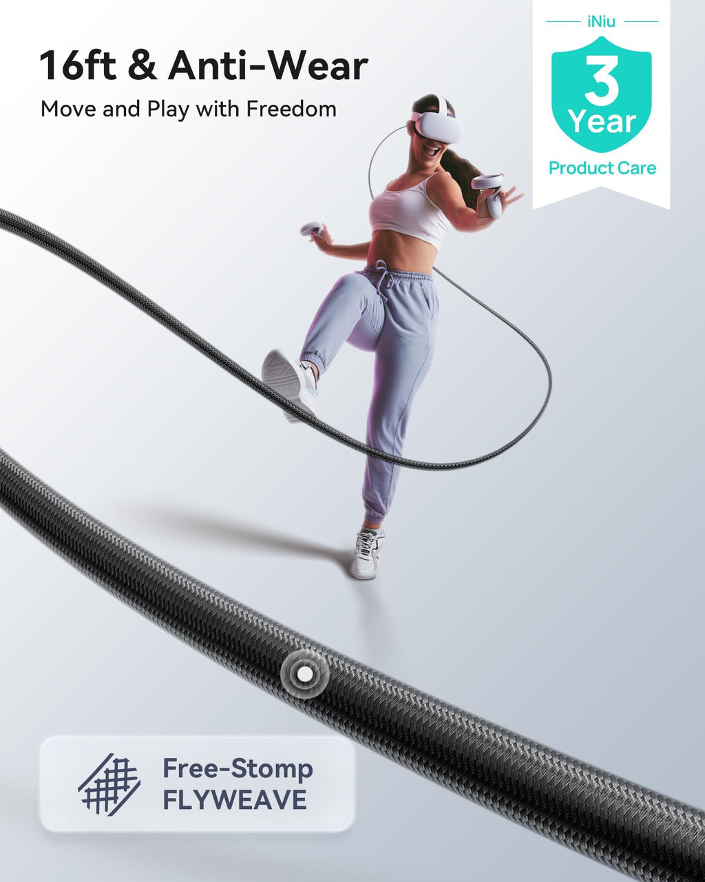 INIU Link Cable, [16FT 5m] VR Cable USB 3.0 High Speed Type C Charger Cable Fast Charging While Playing,USB to USB C Cable for Meta Oculus Quest 3S 3 2 Pico 4 Accessories and Gaming PC Steam VR