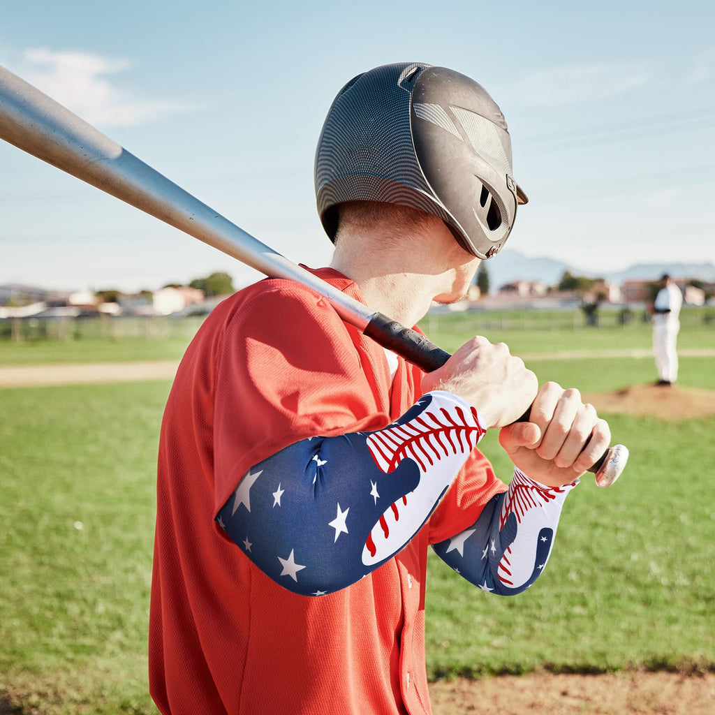Shyyween 6 Pair Ice Cream Drip Baseball Arm Sleeve Youth American Flag Compression Arm Sleeve Red White and Blue Sport Gift