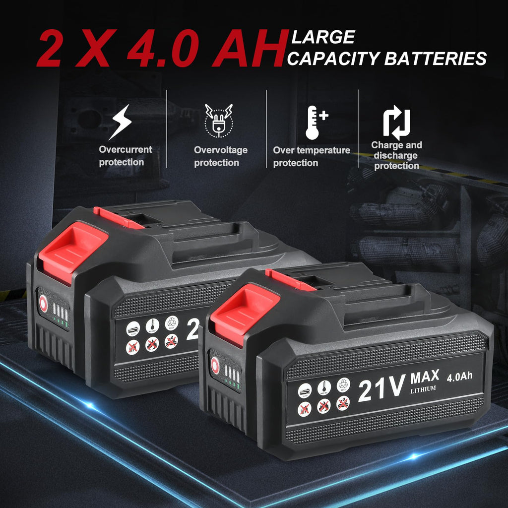 AOBEN 21V Cordless Angle Grinder Tool, 4-1/2 Inch Power Brushless Cut Off Grinder, Paddle Switch, with 2x4.0Ah Battery & Charger, Electric Handheld Grinder for Metal Cutting, Grinding, Polishing