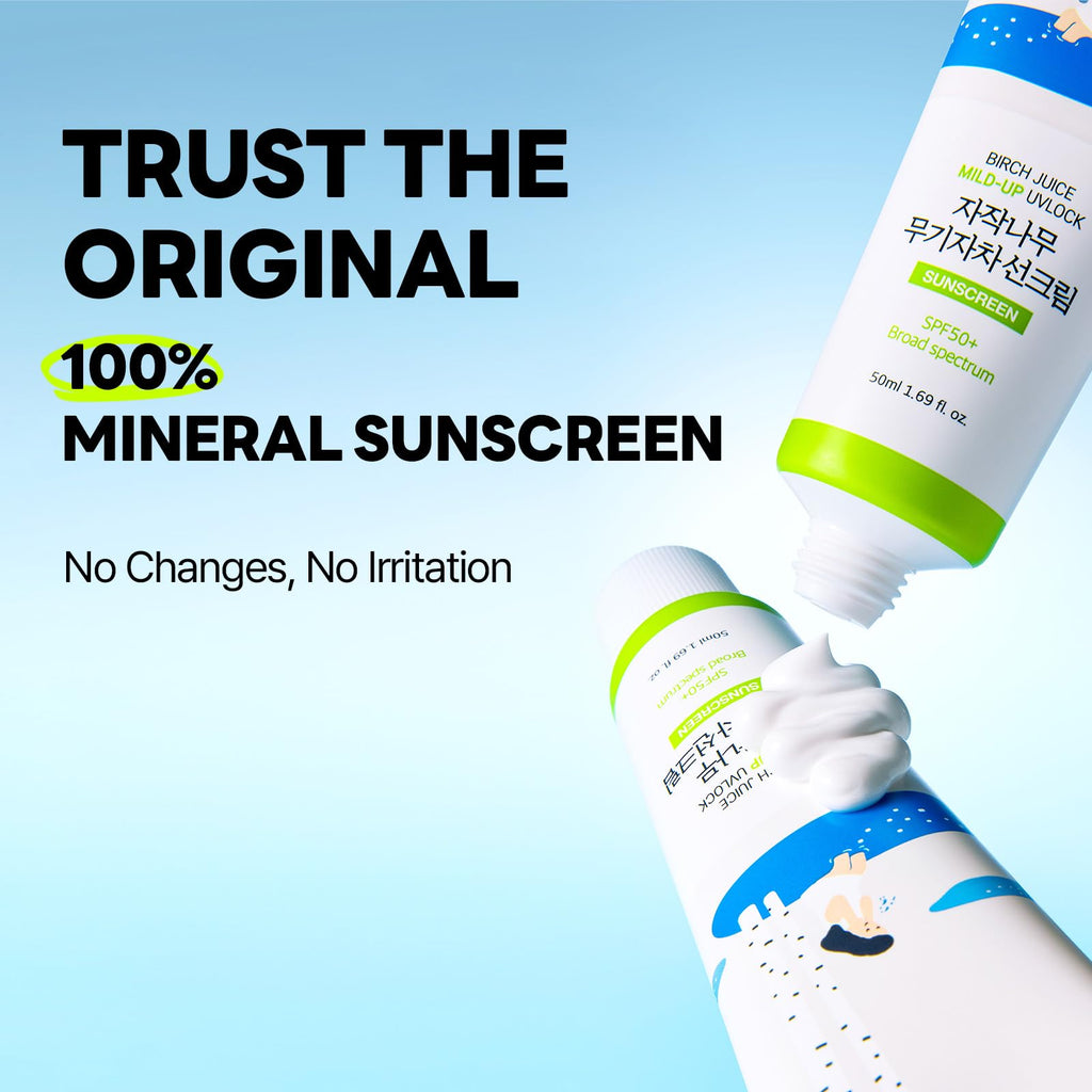 ROUND LAB Birch Juice Mild-up Sunscreen UV LOCK 1.69 Fl Oz | SPF 50+ broad spectrum, Mineral Zinc Oxide, for Sensitive Skin, Control Oil and Sebum, Korean Sunscreen
