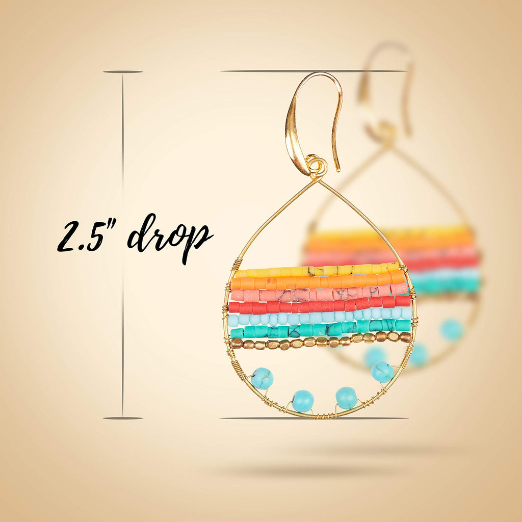Akitai Boho Teardrop Multicolor Earrings Silver and Gold Plated with Colorful Varieties - Handmade Bohemian Turquoise Jewelry for Women and Beach Earrings For Women Vacation (Gold)