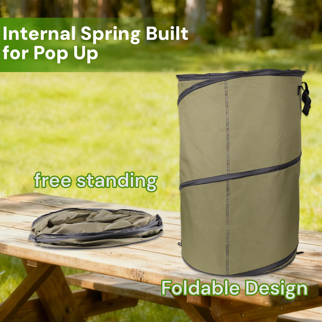 Green1Pack 30 Gallon Collapsible Pop-Up Trash Can | Reusable Garden Waste Bag for Camping, RV, Yard Work, Lawn & Leaf Cleanup, Outdoor Storage Bin