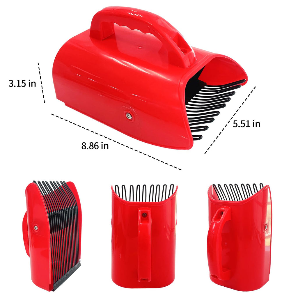 SUGOOE 2 Pack Blueberry Picker with Metallic Comb and Ergonomic Metal Handle, Plastic Scoop for Blueberries Lingonberries Huckleberries (Red)