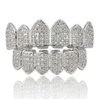 JINAO Grillz Diamond Grills for Your Teeth for Men Women 18K Gold Plated Iced Out Macro Pave Cubic Zirconia Mouth Grill with Extra Molding Bars Included(Silver Set)