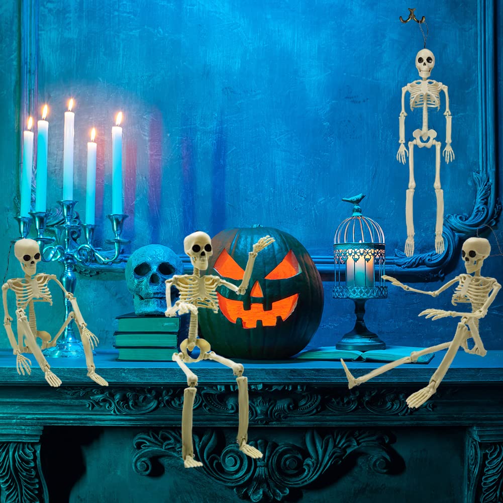 6PCS Skeleton Halloween Decorations, 16in Full Body Poseable Small Skeleton