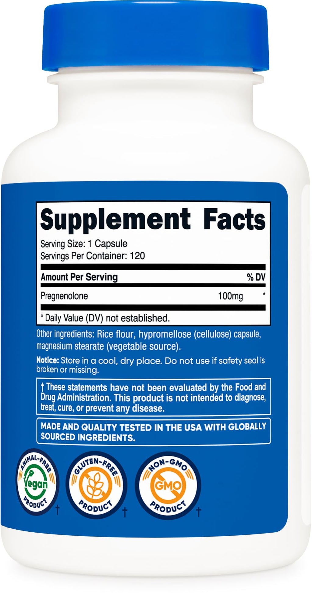 Nutricost Pregnenolone 100mg, 120 Capsules - Non-GMO, Gluten Free, Vegetarian Capsules