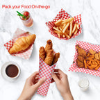 100PCS Sandwich Wrapping Paper, Grease Resistant Wax Paper Sheets for Food, Extra Strong Food Basket Liners, Classic Red & White Checkered Deli Sheets 12x12" for BBQ, Picnic, Festival - Vacnkoy