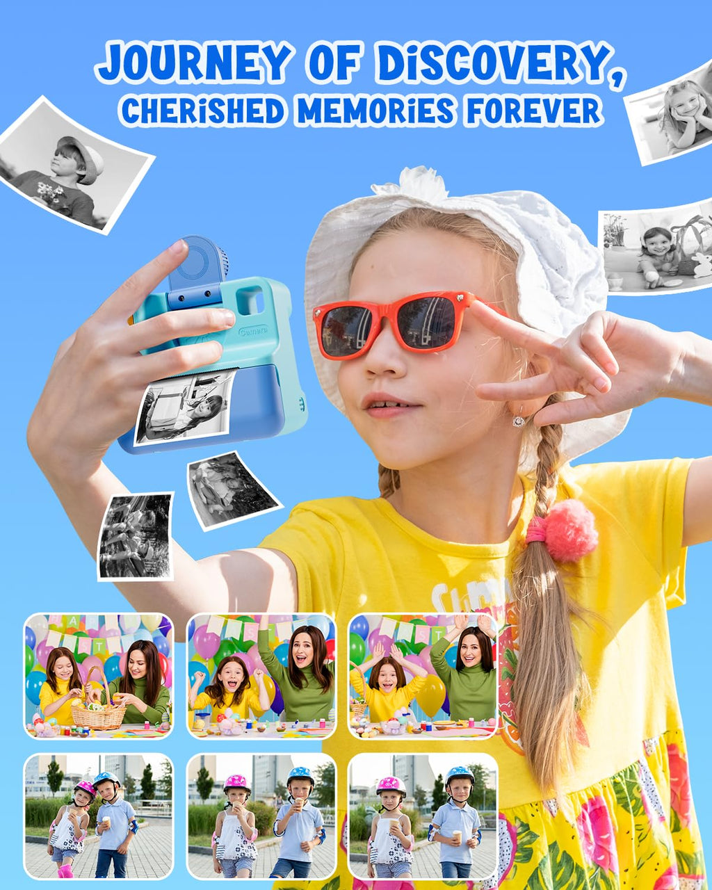 Kids Camera Instant Print, LETSHAHA Christmas Birthday Gifts for Toddler Girls Boys Age 3-12, 24MP & 1080P Selfie Digital Camera with 3 Roll No-Ink Print Paper 32GB SD Card - Blue