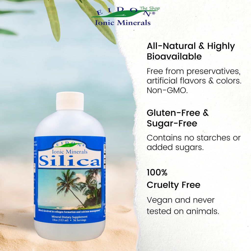 Eidon Liquid Silica Mineral Concentrate - Silica Supplement for Hair, Skin, and Nails, Supplement Drops to Support Collagen Production & Hair Loss for Women & Men, Helps Manage Calcium - 18 oz