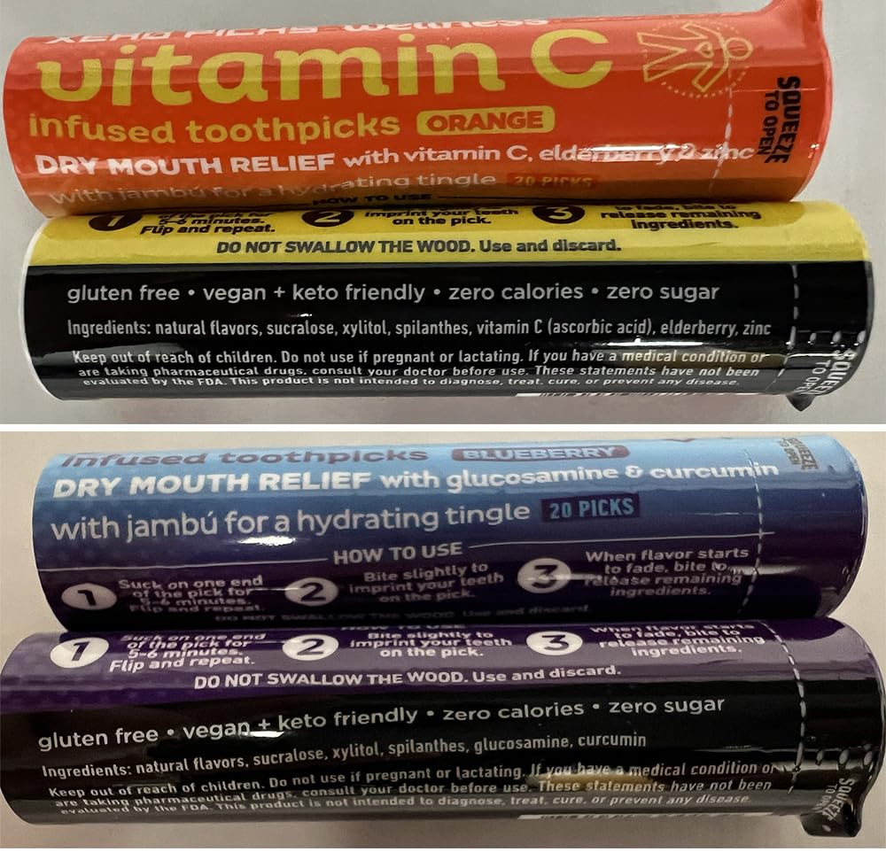 Xero Picks Wellness Flavored Toothpicks - Brain Boost, Immunity, Rest & Relax, Joint Health, and Energy Boost - 100 Picks (Variety, 5 Pack) Kosher - Sugar Free
