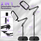 30X 10X Extra Large Floor Magnifying Glass with Light and Stand,7-inch Adjustable Height Floor Magnifying Lamp,2 in 1 Lighted Magnifiers for Close Work, Sewing,Crafts,Hobbies,Reading,Black